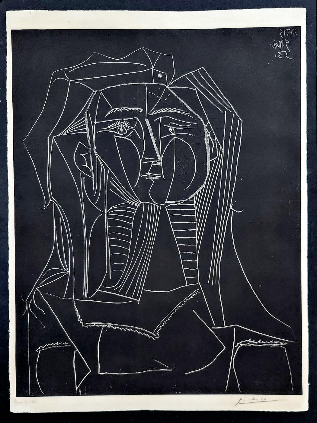 Pablo Picasso - Tete sur Fond Noir (Francois Gilot)