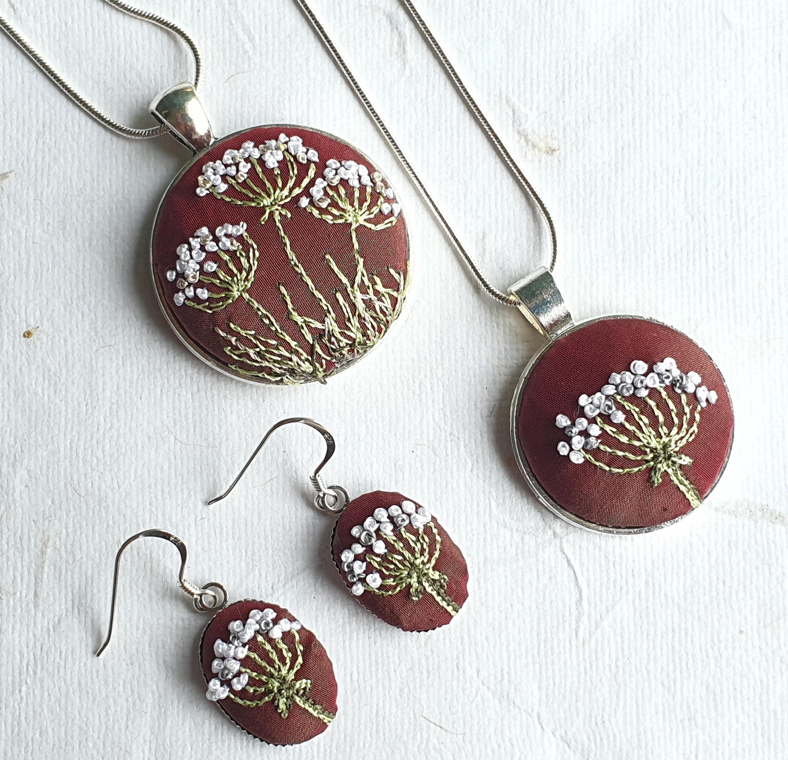 Cow Parsley Embroidered Jewellery