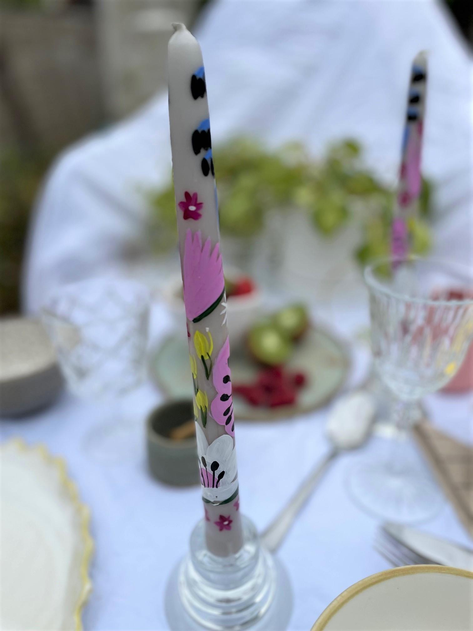 Hand painted Stearin candles in Bloom Flowers