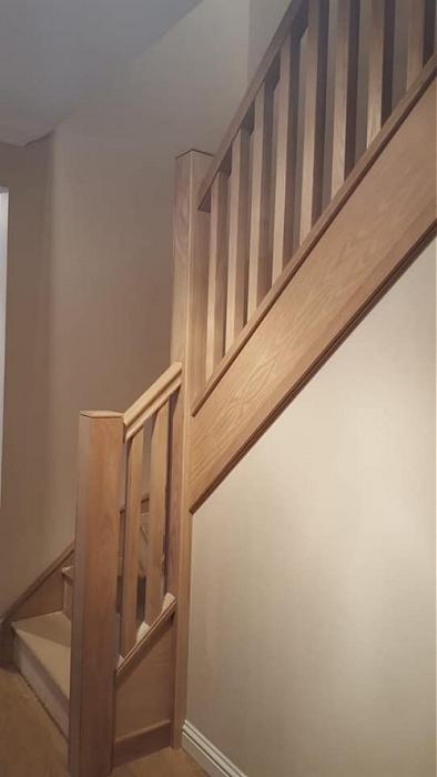 Wooden stair banister finished job.