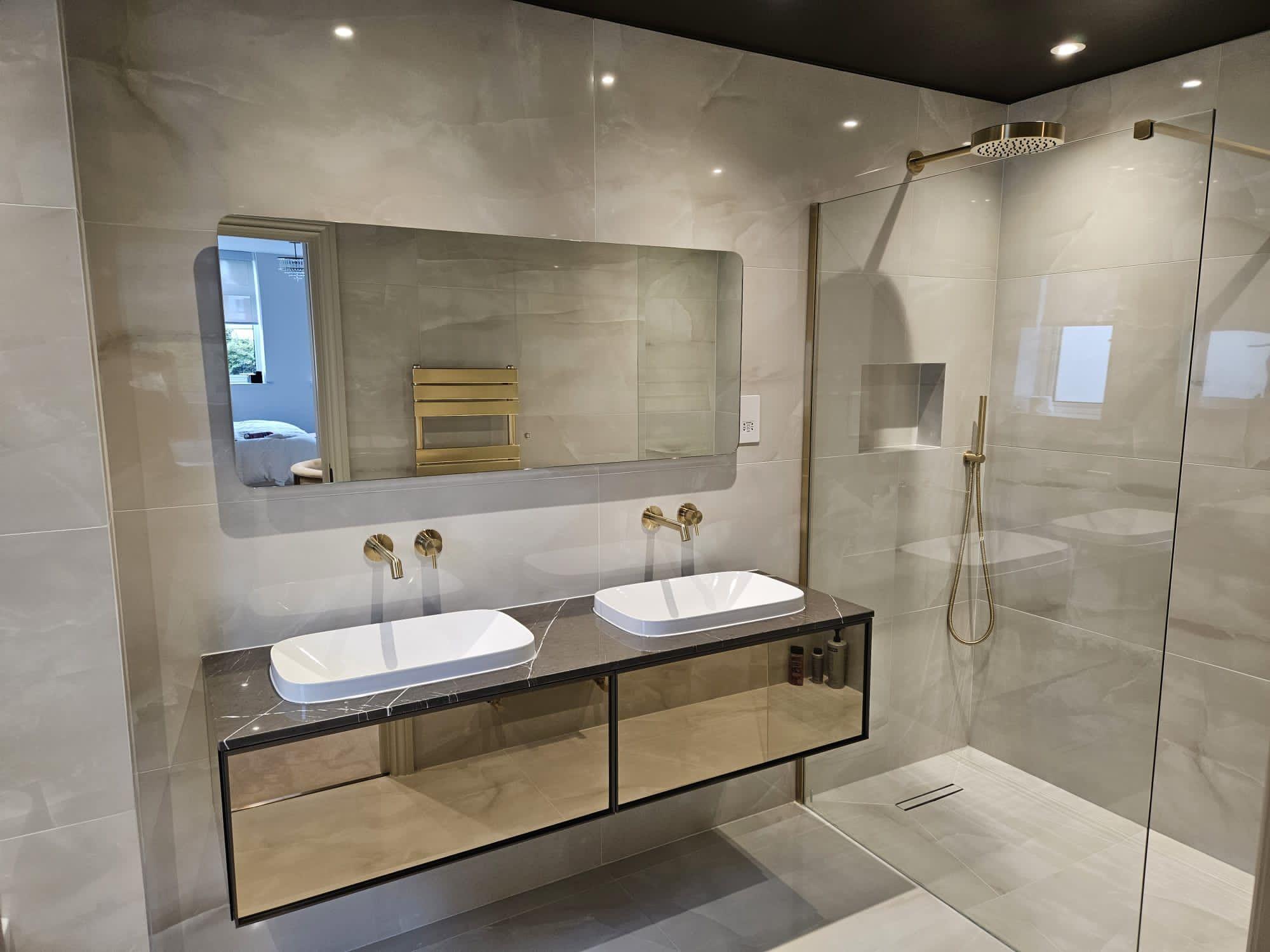 Modern bathroom renovation , golden design