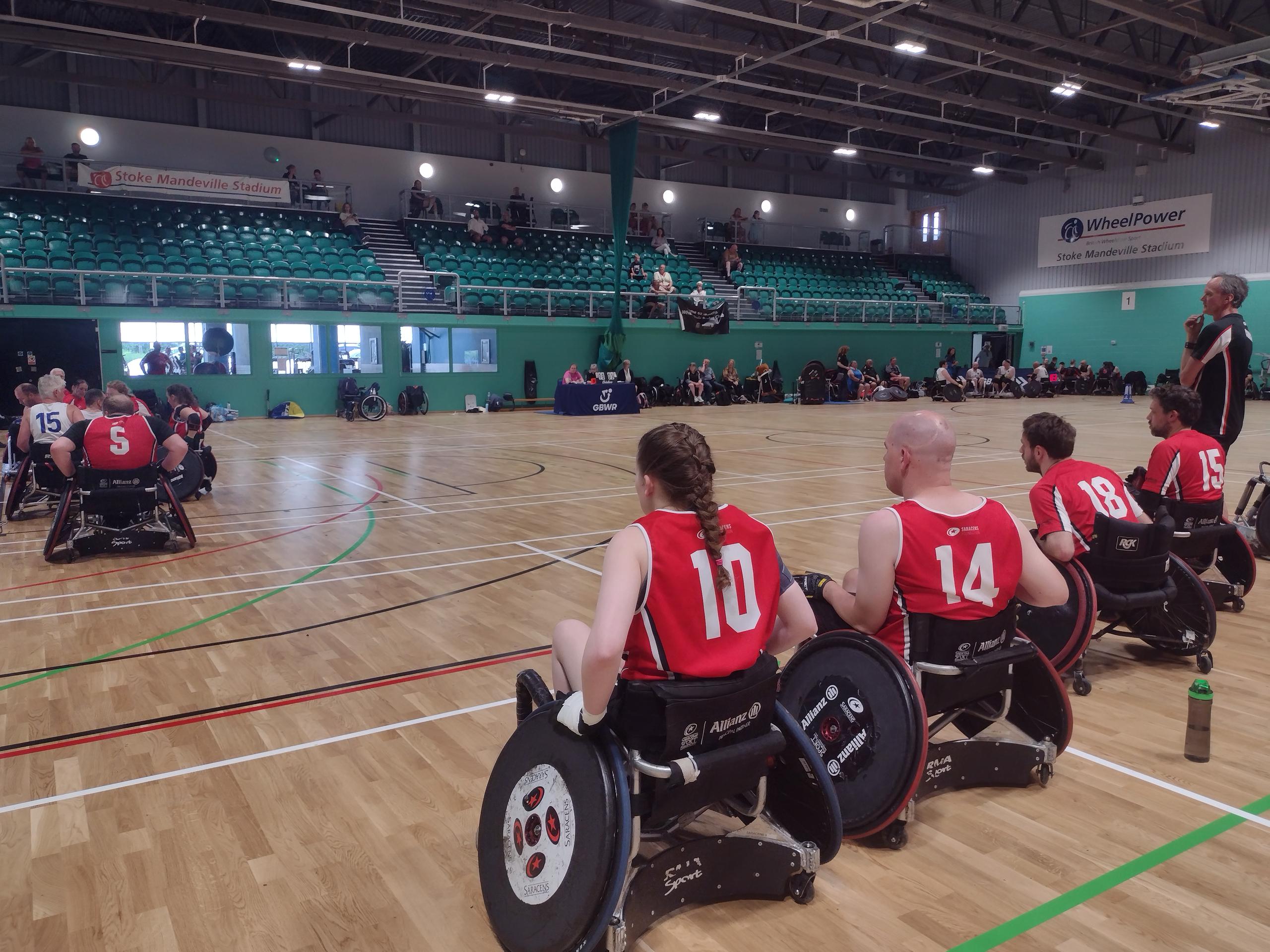 Wheelchair rugby players compete in a dynamic Saracens game