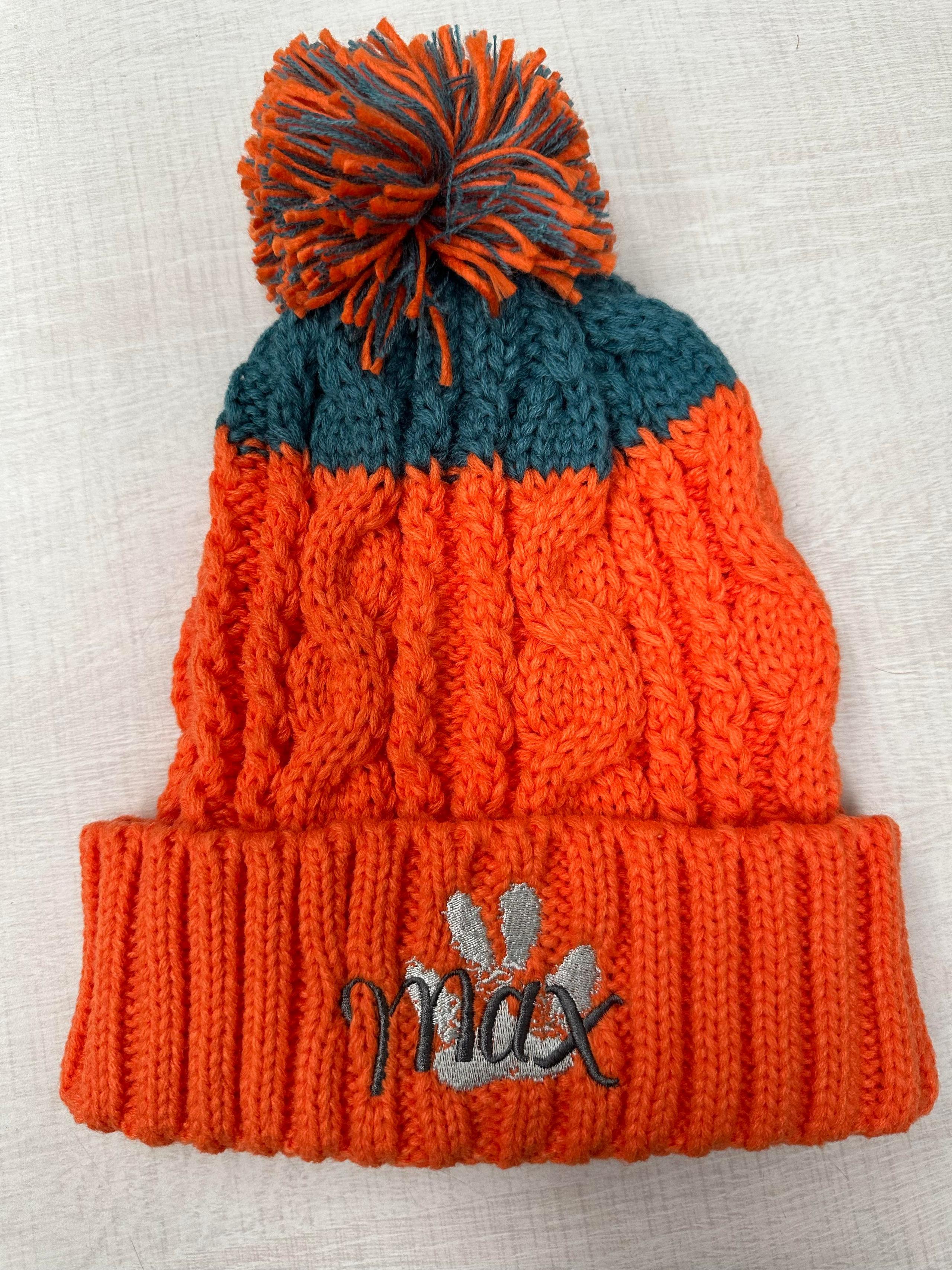 Orange Teal Topper - chunky knit bobble hat
