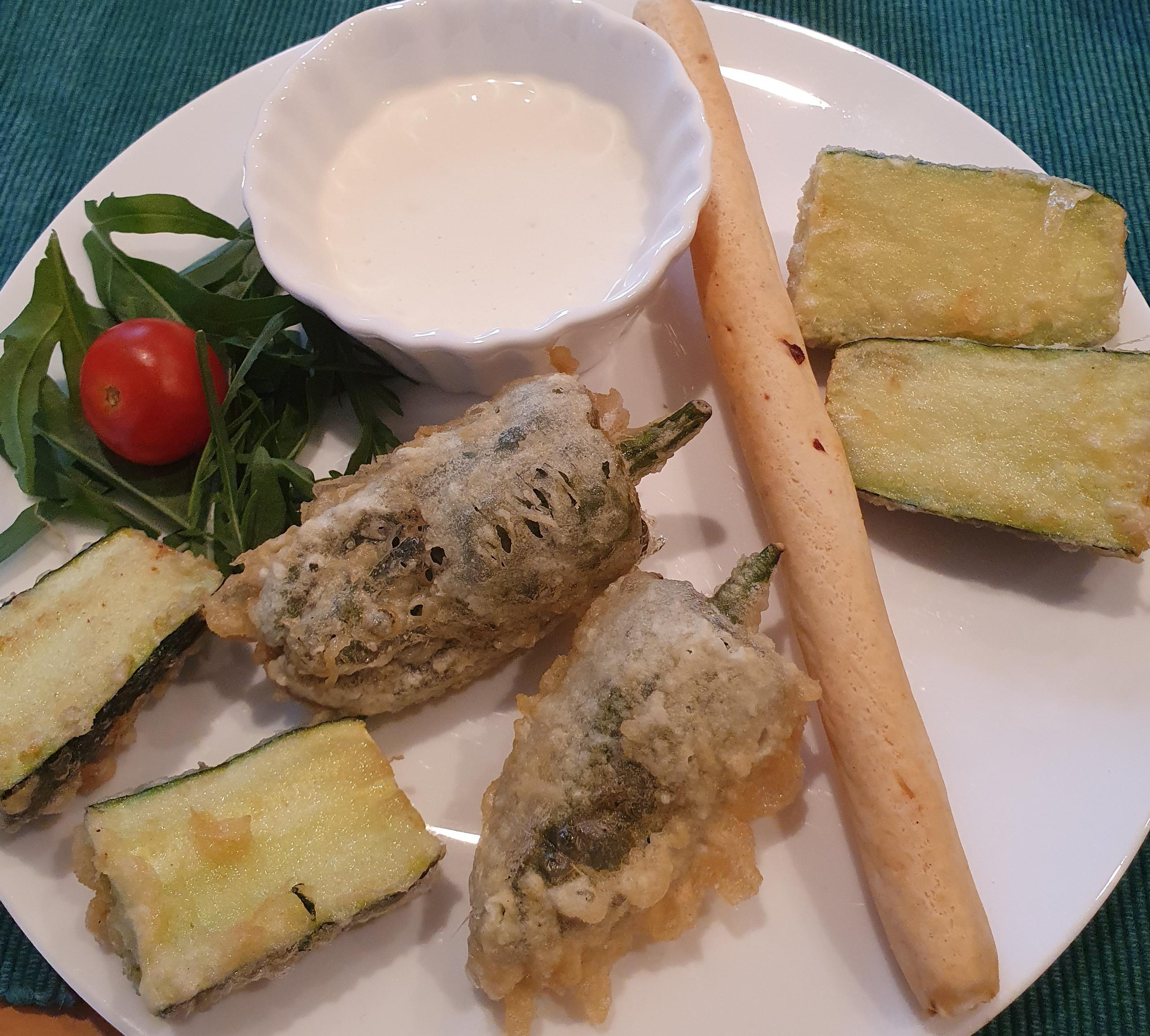 Padron Peppers & Courgette Tempura with Lemon Mayo Dip