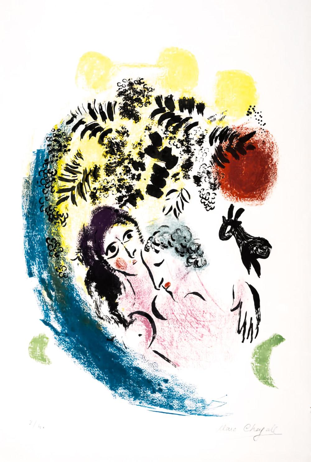 Marc Chagall - Les amoureux au Soleil Rouge