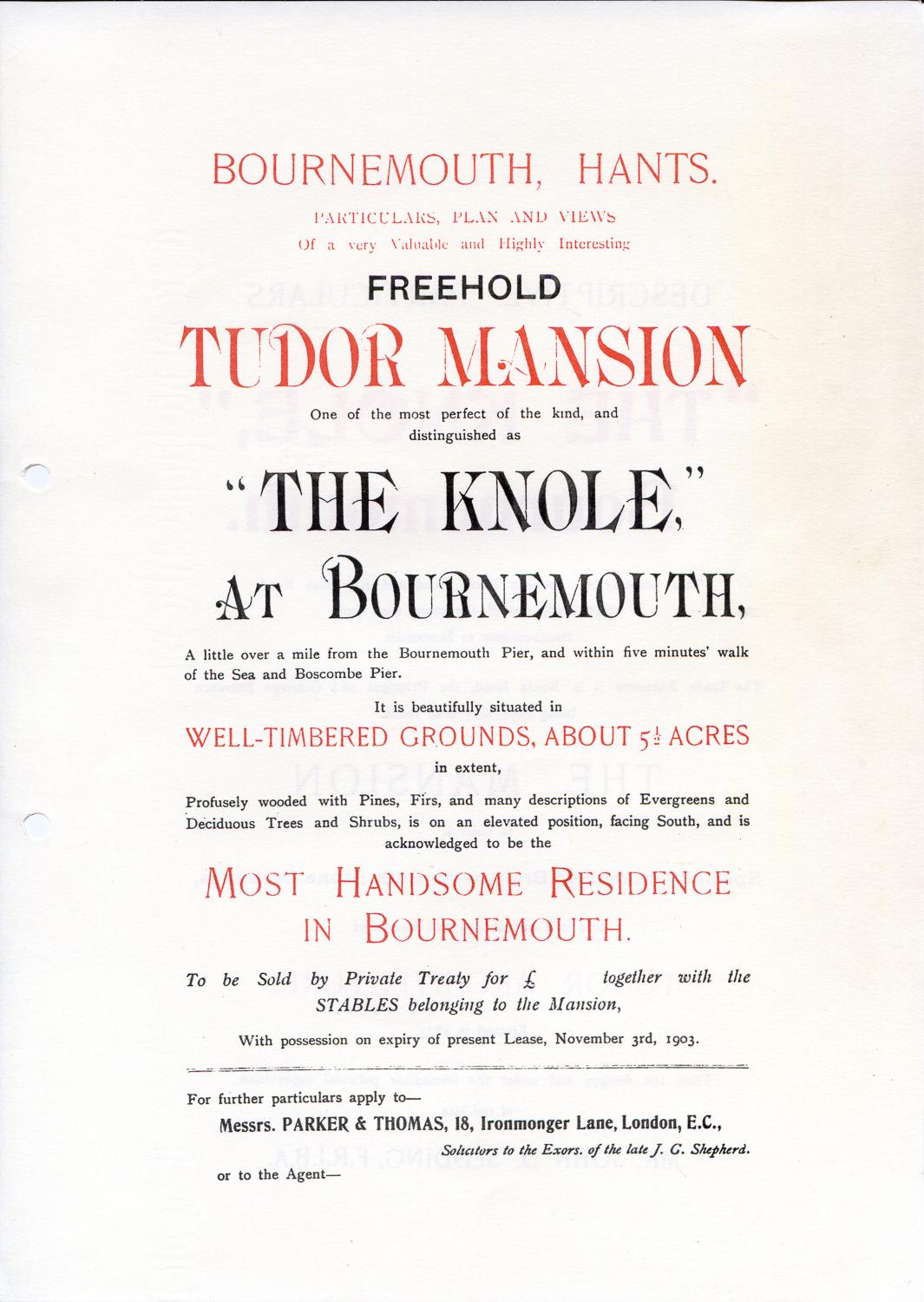 The Knole, Bournemouth - Historic sales catalogue