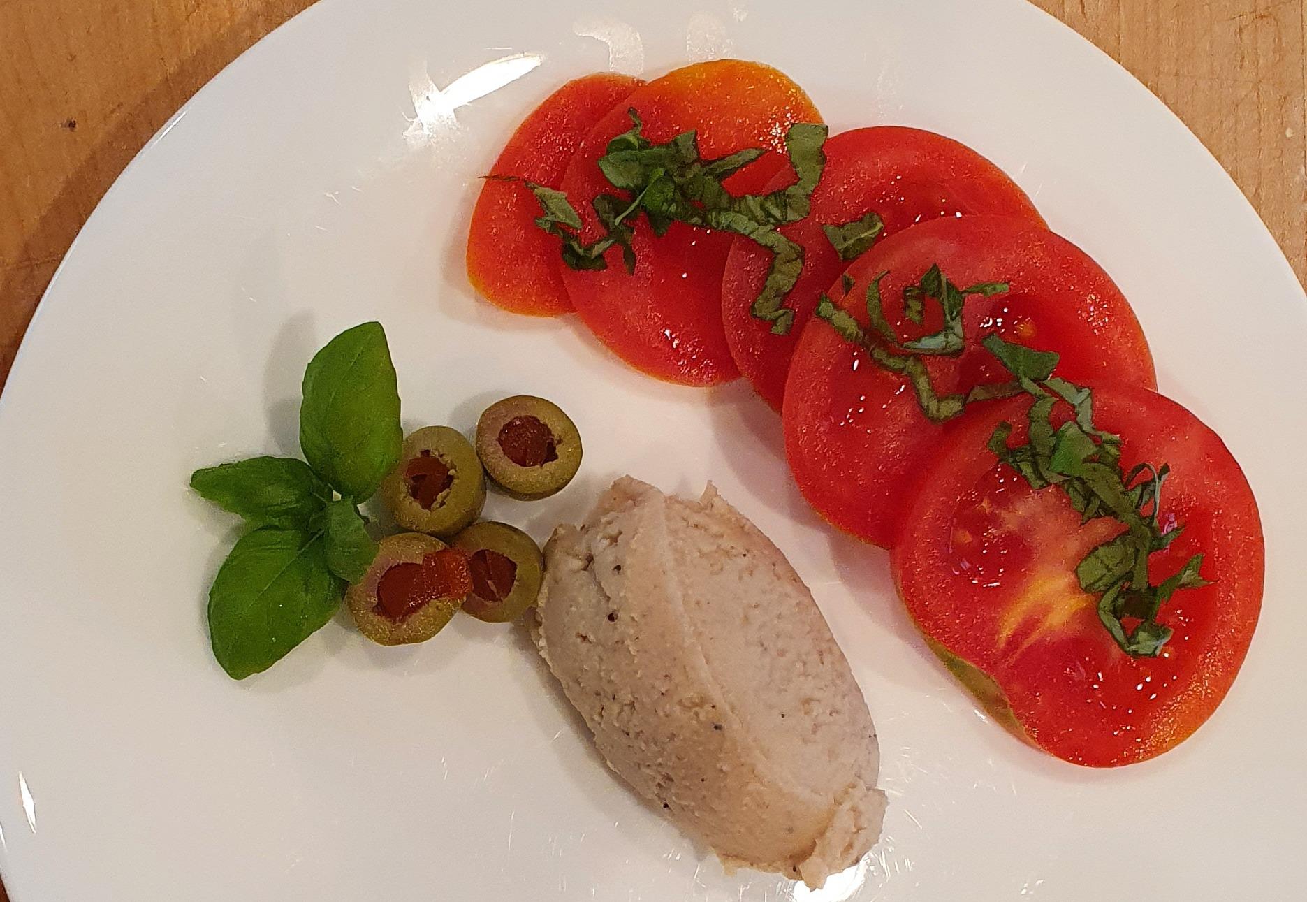 Basil & Tomato Salad with Spicy Butterbean Quenelle