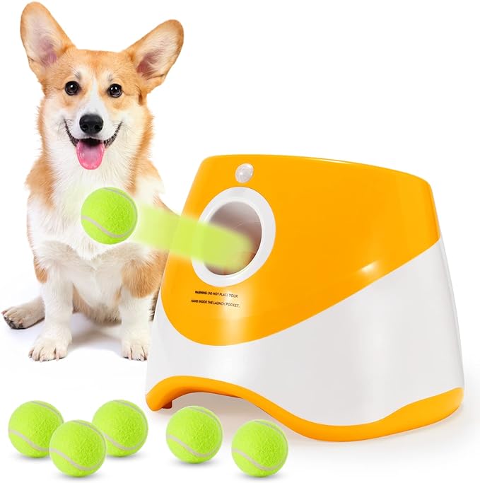 Grezea Automatic Dog Ball Launcher, Puppy Ball Thrower Machine (Orange)