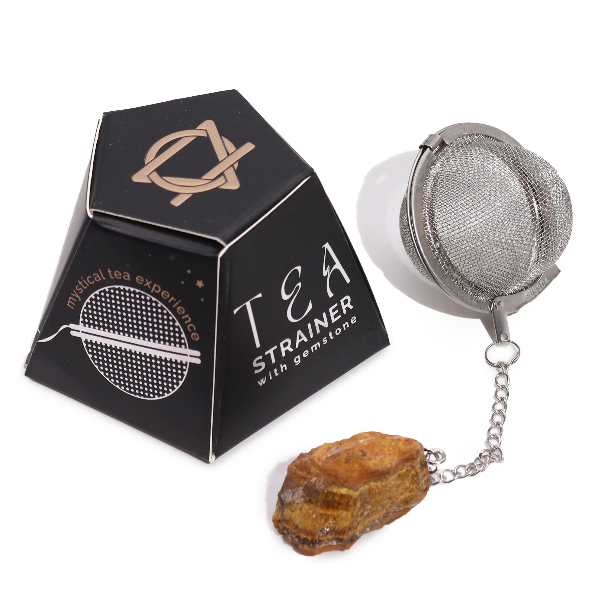 Tea strainer with Raw Tigers Eye