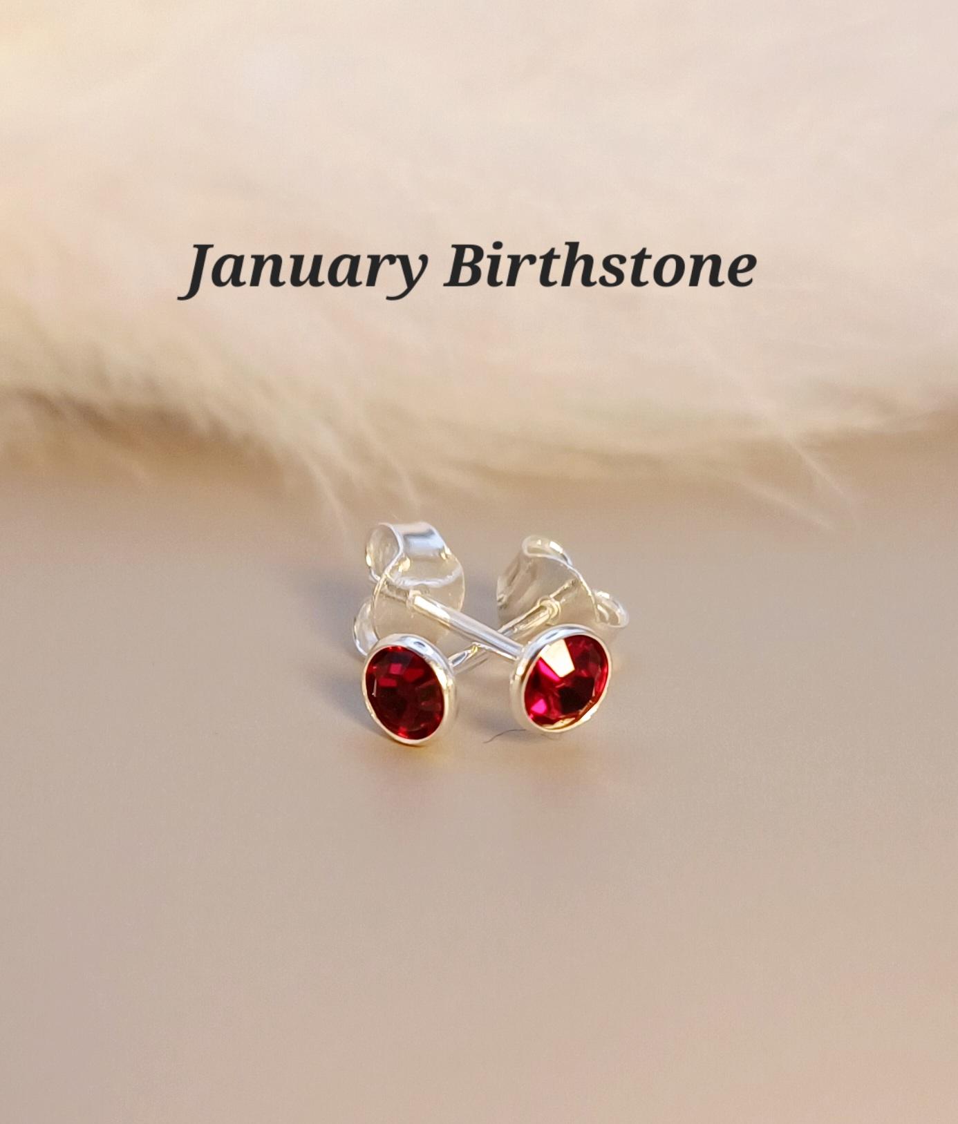 EARRINGS - Sterling Silver Tiny Birthstone Stud Earrings