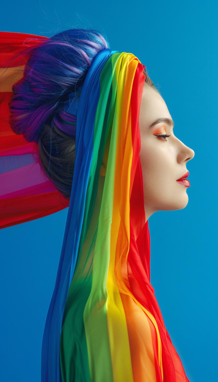 Feminine portrait with rainbow scarf