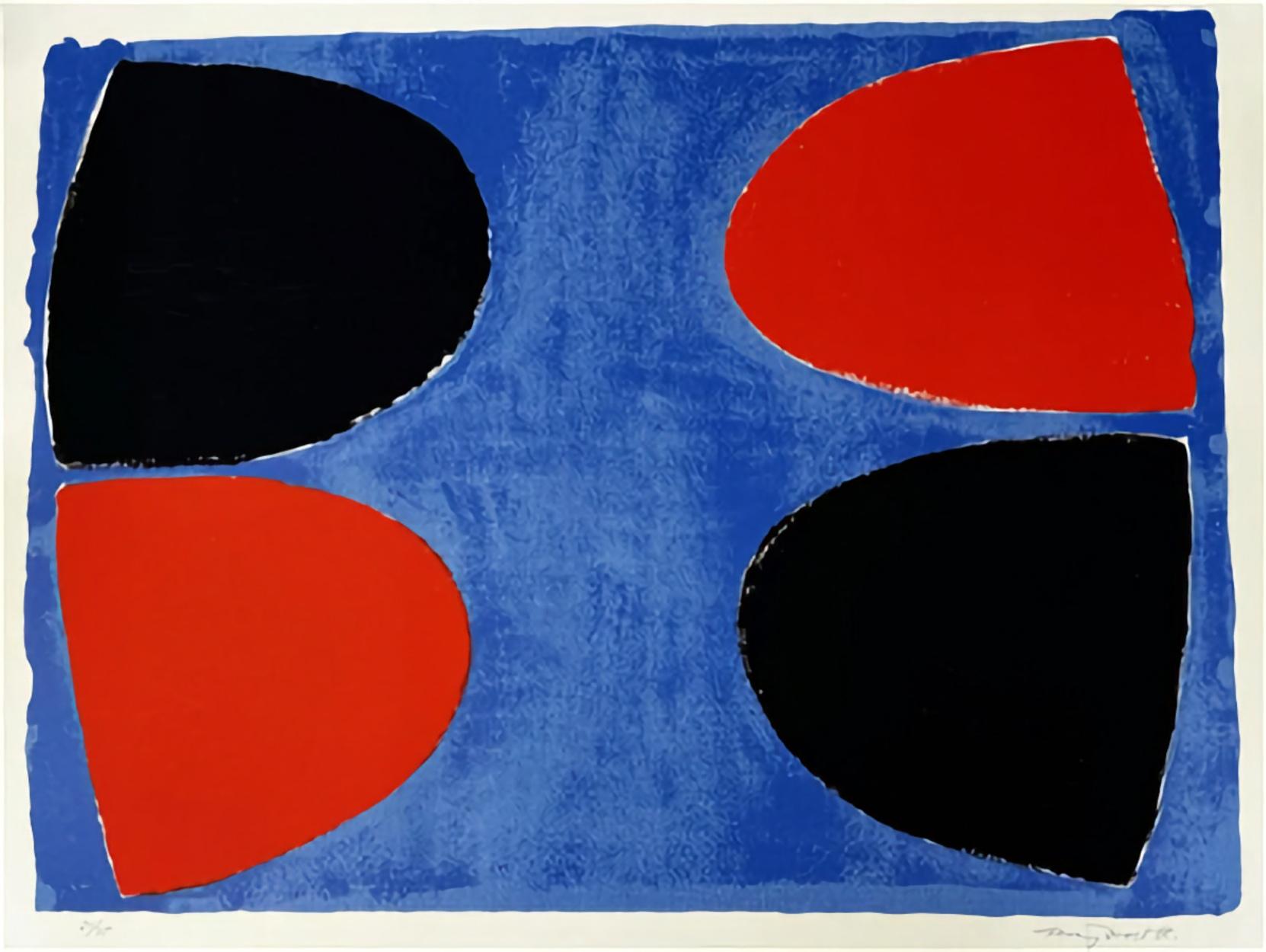 Terry Frost - Black and Red on Blue