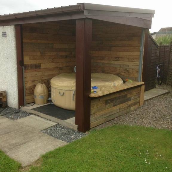 Hot tub area - frame, roof and wall panels.