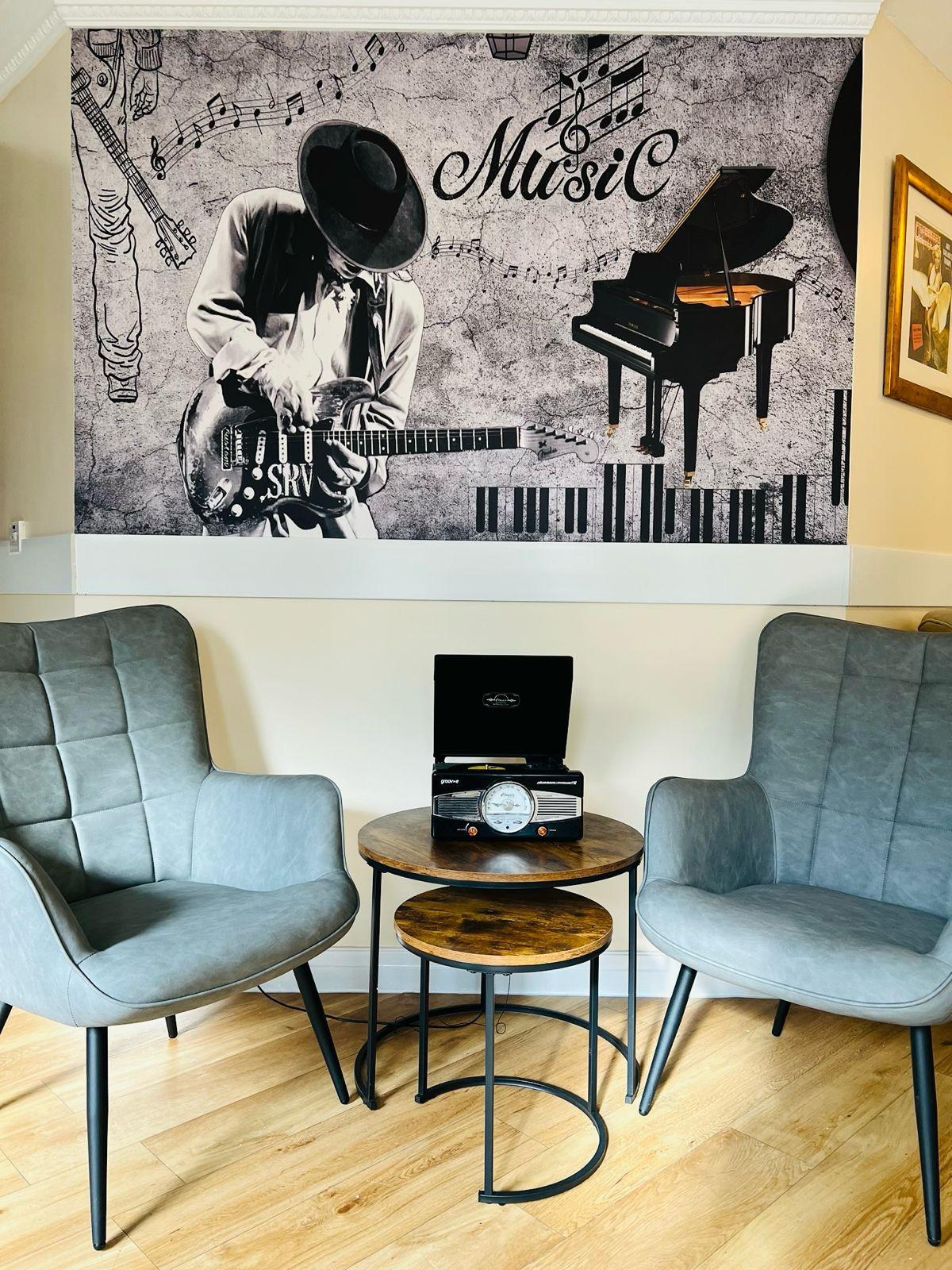 Elegant dining room with tables set for meals