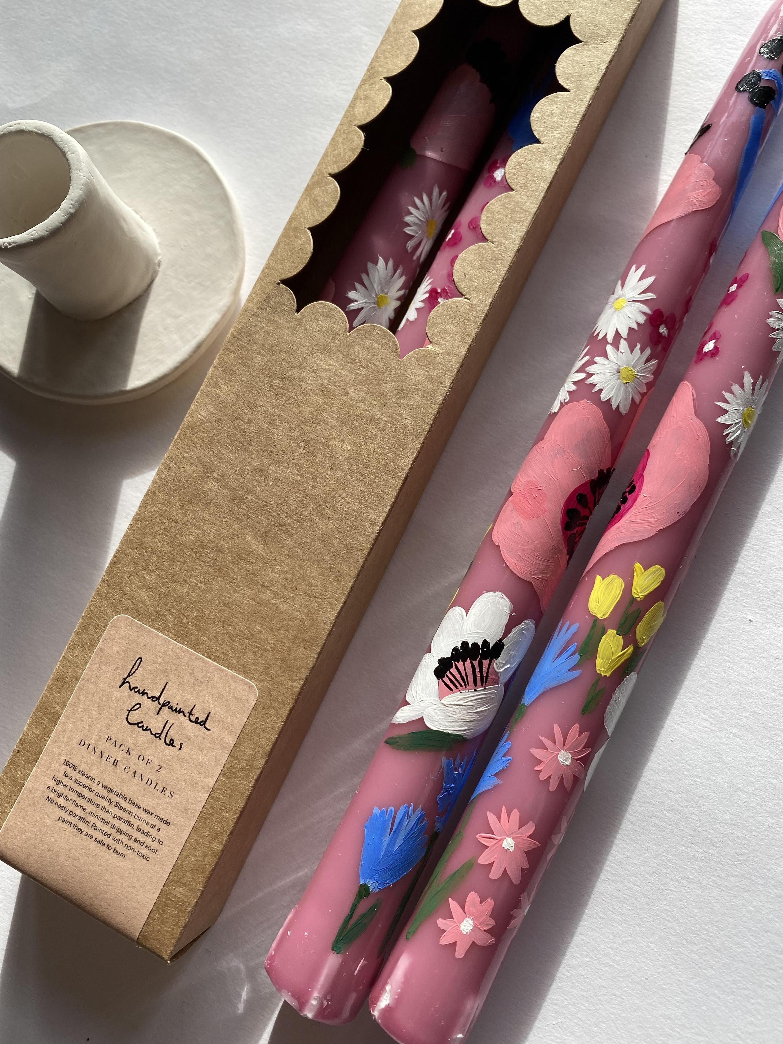 Hand painted Stearin candles in Bloom Flowers