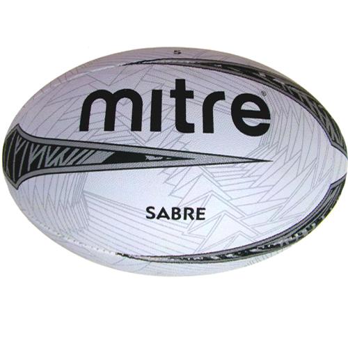 Mitre Sabre Rugby Ball size 5 Extra Strong Lining, white/grey/black